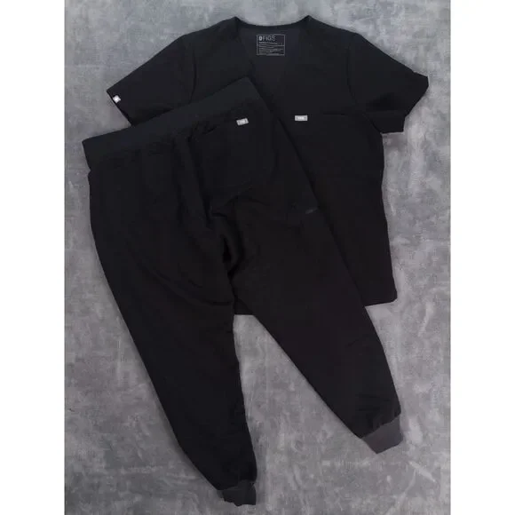 FIGS Black Scrubs Set Zamora Jogger Pants L Petite + Catarina Top L - Picture 1 of 15